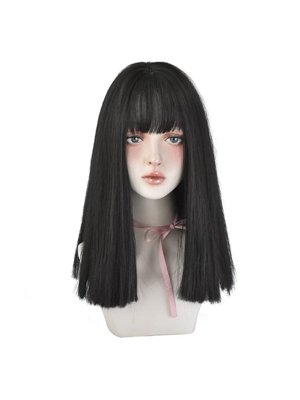 Women's Natural Black Heat Resistant Synthetic High Density Straight Wigs Bangs